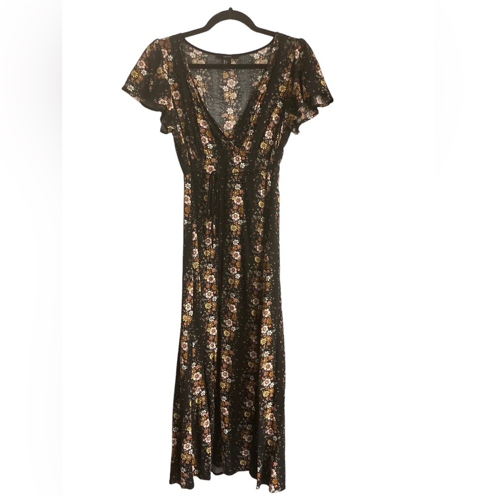 Black floral maxi wrap dress size US Large